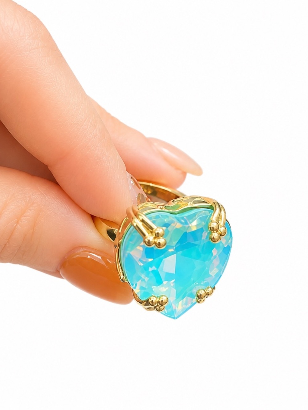 Heart Ring with Blue Opal Crystal-Adjustable ring - Picture 4 of 7